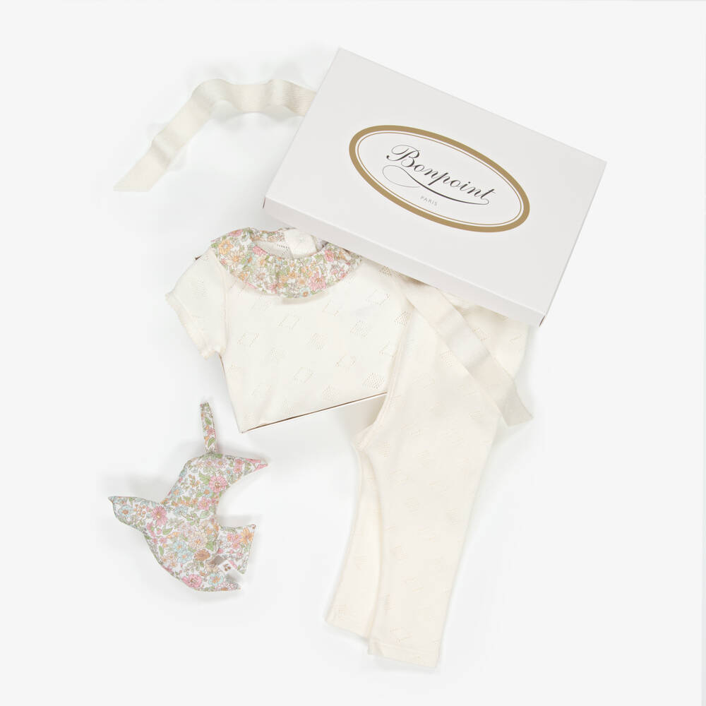 Bonpoint-Girls Ivory Knit Ensemble with Toy | Childrensalon Outlet