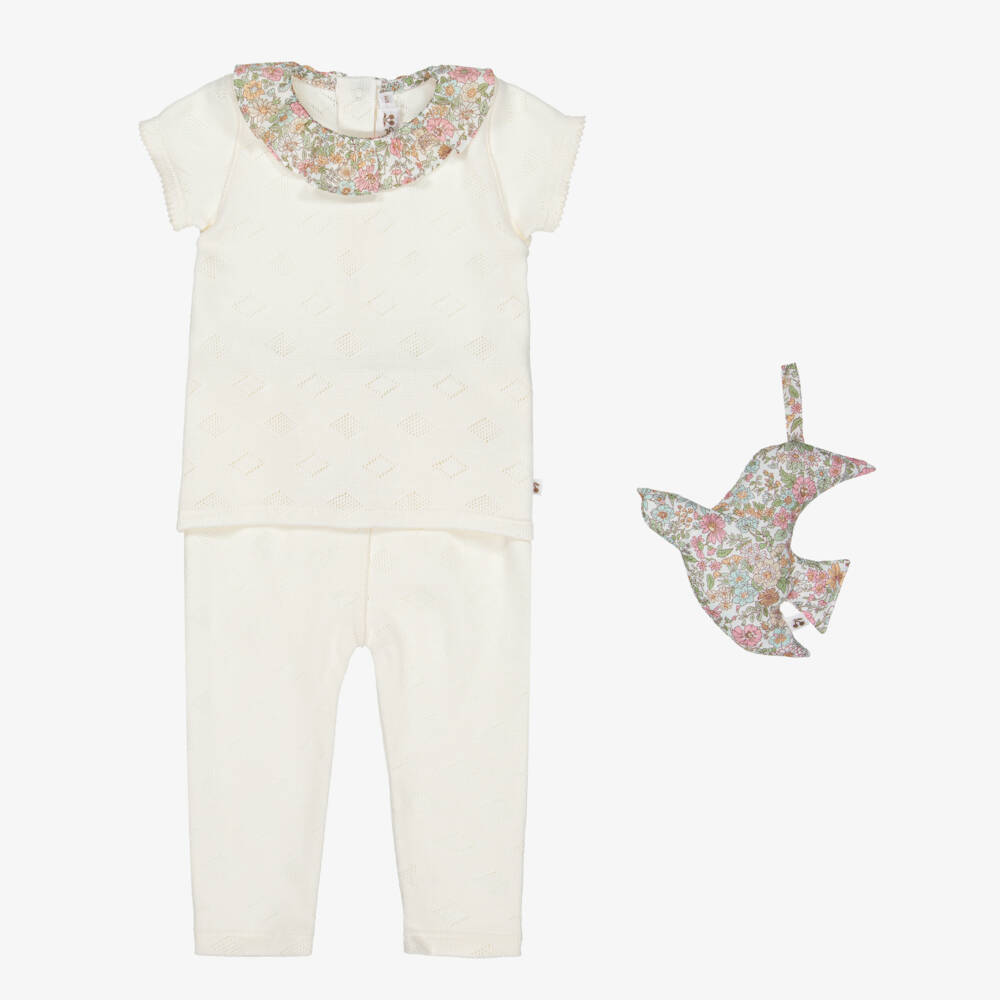 Bonpoint-Girls Ivory Knit Ensemble with Toy | Childrensalon Outlet