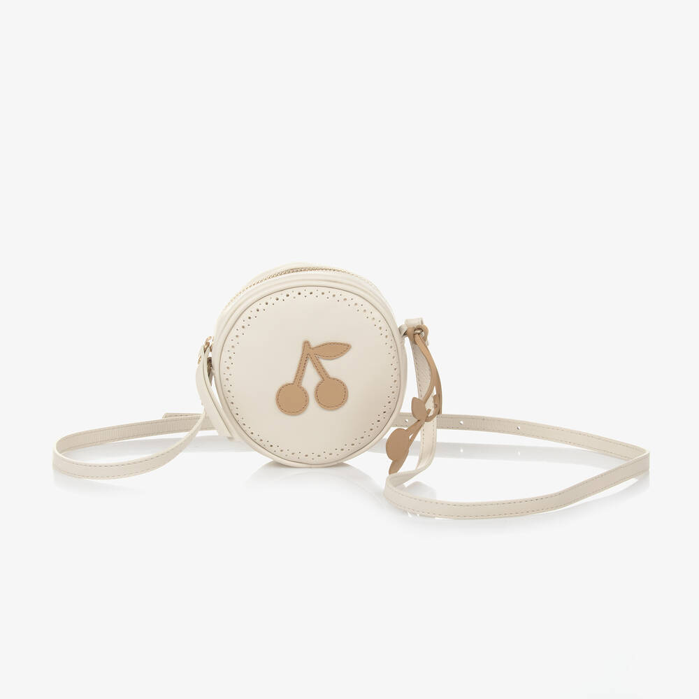 Bonpoint-Girls Ivory Leather Round Bag (12cm) | Childrensalon Outlet