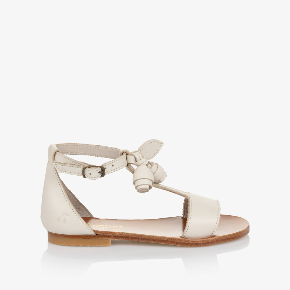 Bonpoint-Girls Ivory Leather Sandals with Rose Details | Childrensalon Outlet