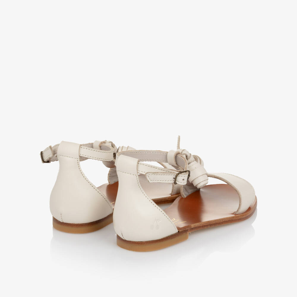 Bonpoint-Girls Ivory Leather Sandals with Rose Details | Childrensalon Outlet