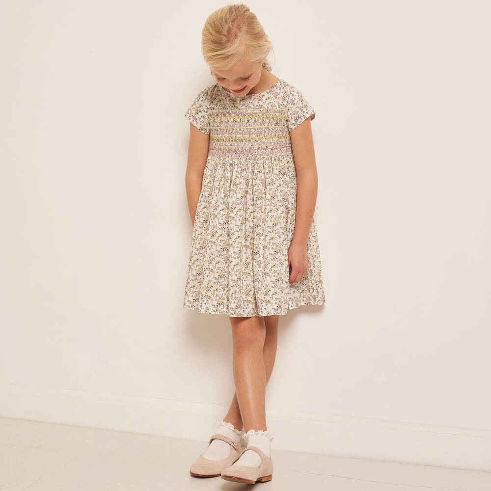 Bonpoint-Girls Ivory Liberty Print Smocked Dress | Childrensalon Outlet