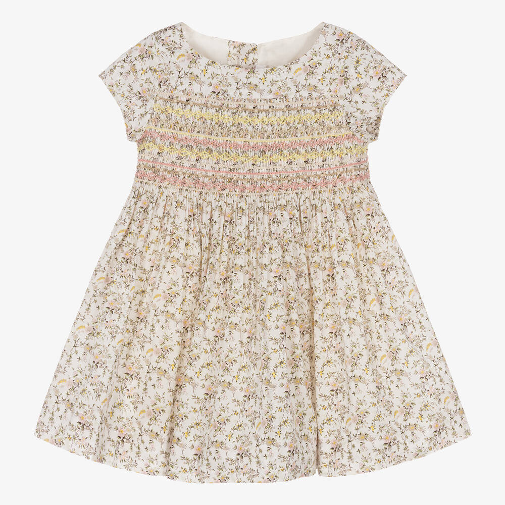 Bonpoint - Girls Ivory Liberty Print Smocked Dress | Childrensalon