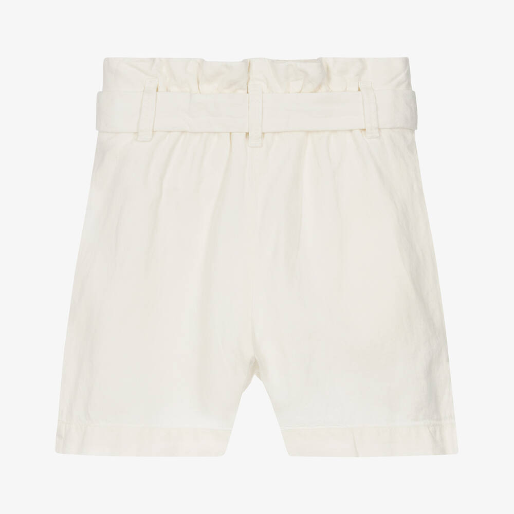 Bonpoint-Girls Ivory Linen & Cotton Belted Shorts | Childrensalon Outlet