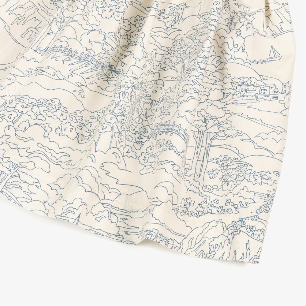 Bonpoint-Girls Ivory & Navy Blue Cotton Scenic Liberty Print Dress | Childrensalon Outlet