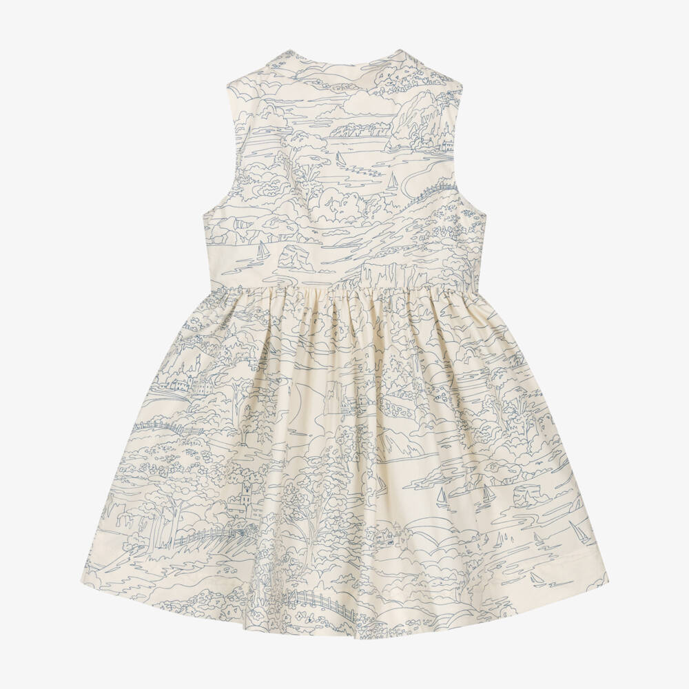 Bonpoint-Girls Ivory & Navy Blue Cotton Scenic Liberty Print Dress | Childrensalon Outlet
