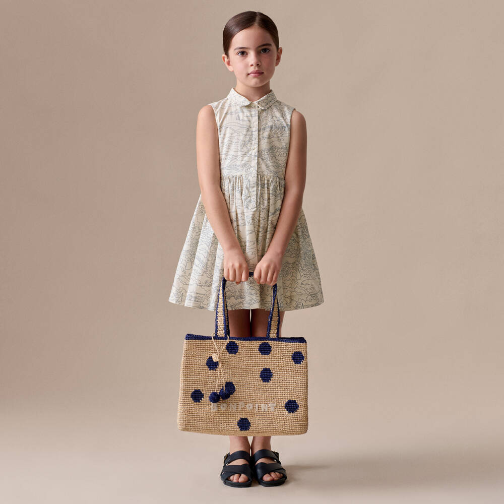 Bonpoint-Girls Ivory & Navy Blue Cotton Scenic Liberty Print Dress | Childrensalon Outlet