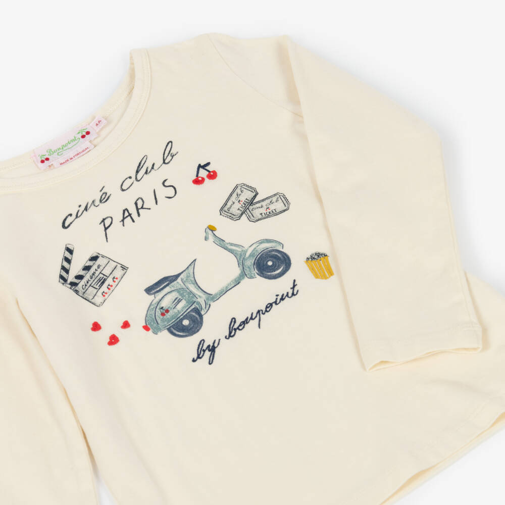 Bonpoint-تي شيرت قطن أبيض بناتي بطابع باريس | Childrensalon Outlet