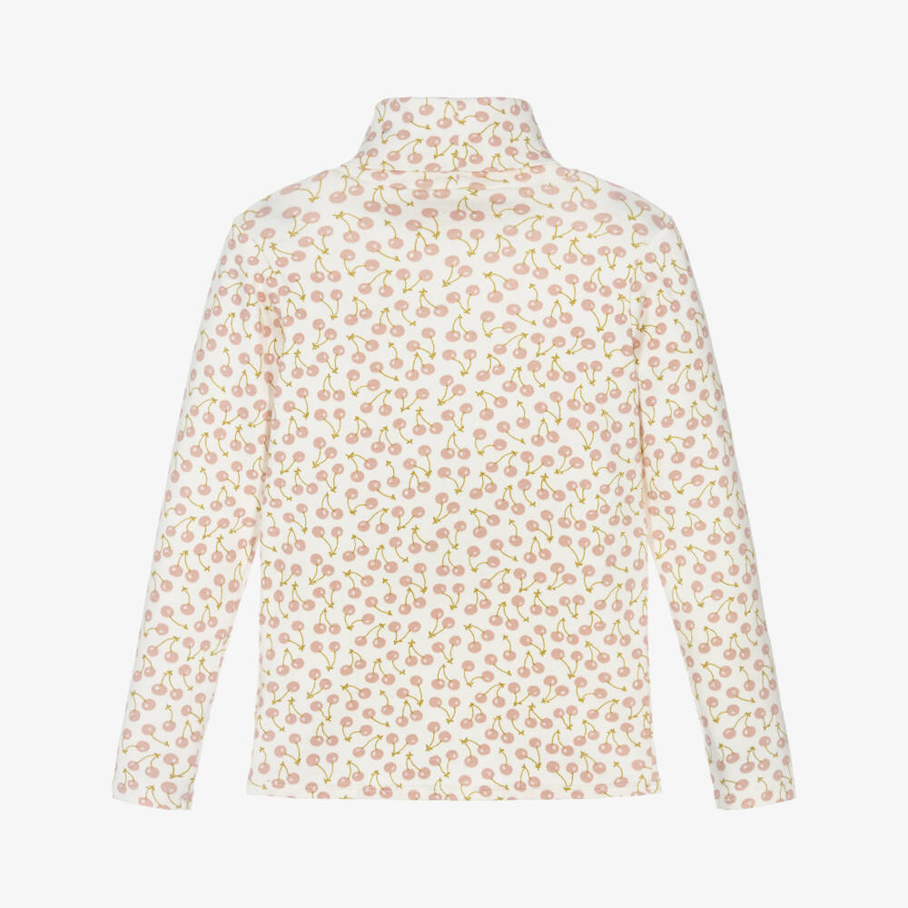 Bonpoint-Girls Ivory & Pink Cotton Cherry Print Roll Neck Jumper | Childrensalon Outlet
