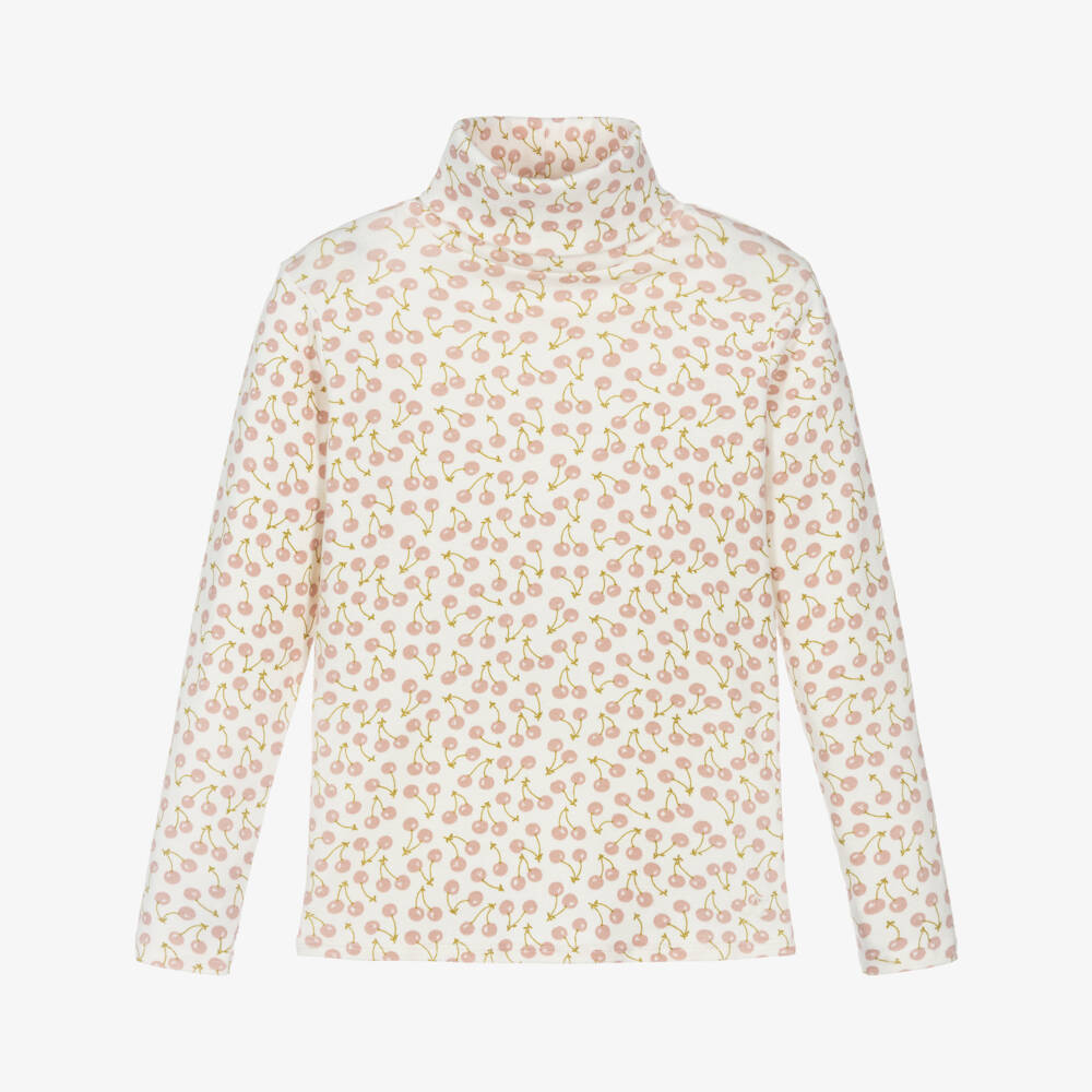 Bonpoint-Girls Ivory & Pink Cotton Cherry Print Roll Neck Jumper | Childrensalon Outlet