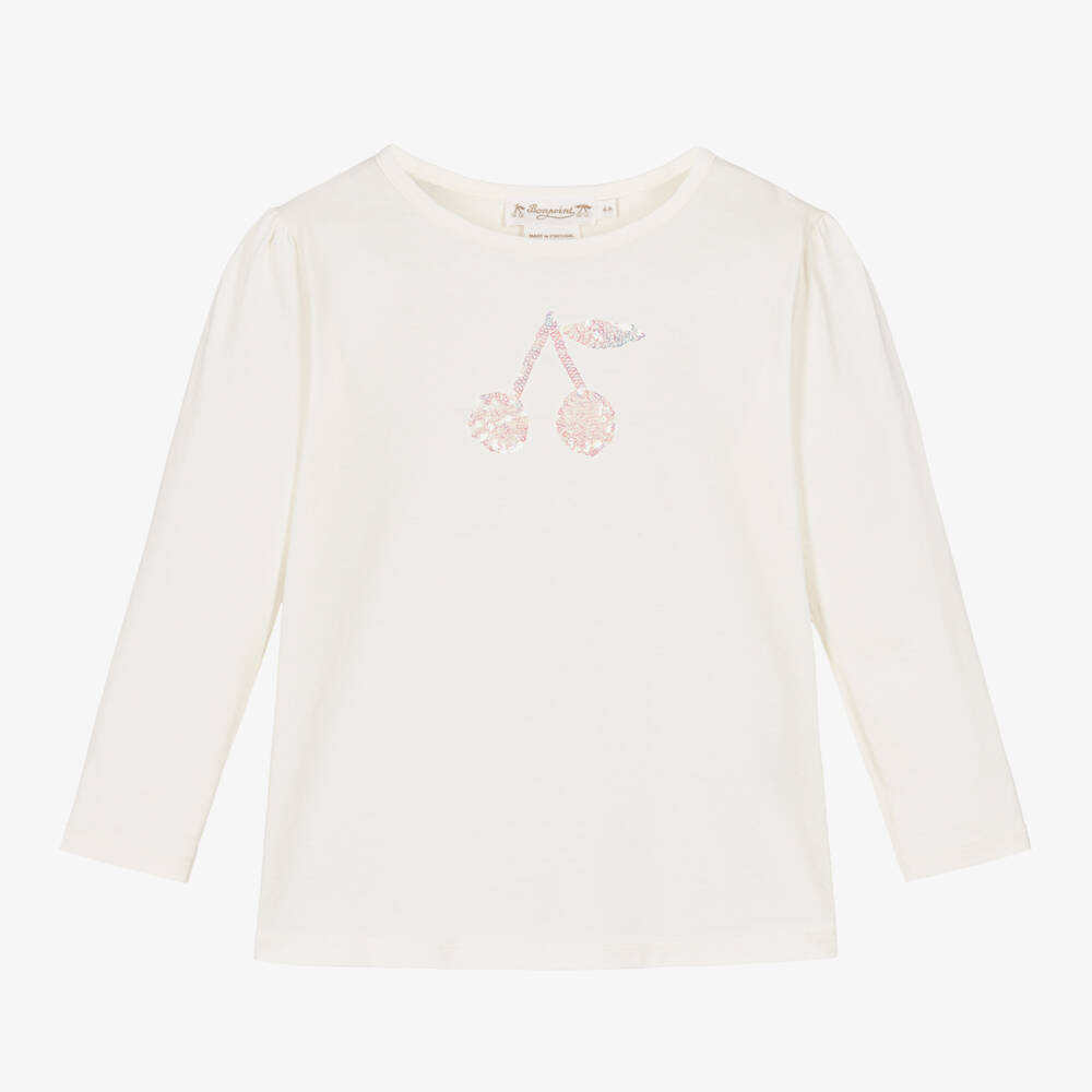 Bonpoint-Girls Ivory Sequin Cherry Top | Childrensalon Outlet
