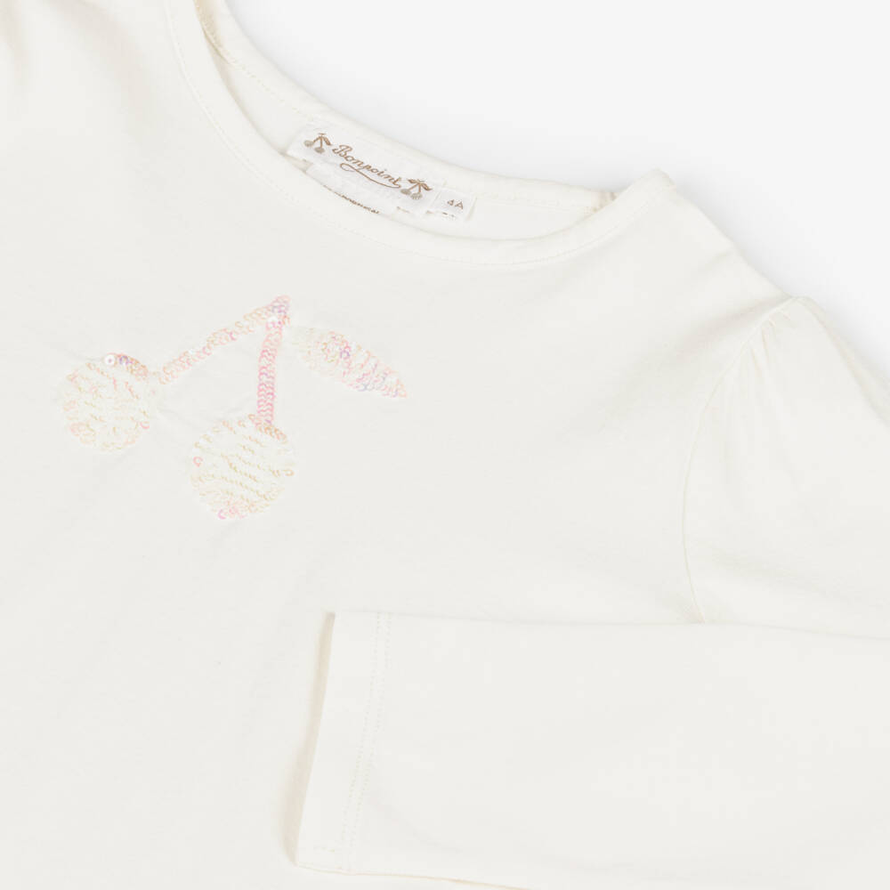 Bonpoint-Girls Ivory Sequin Cherry Top | Childrensalon Outlet