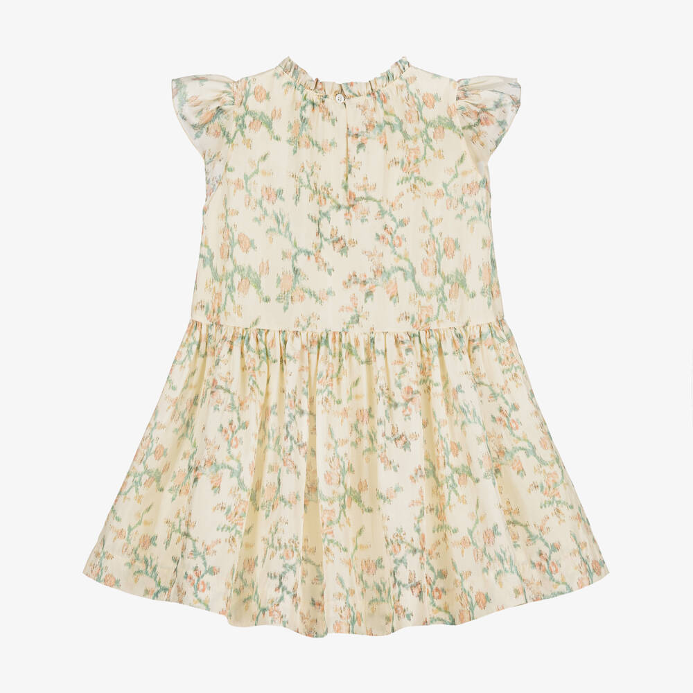Bonpoint-Girls Ivory Silk Floral Print Dress | Childrensalon Outlet