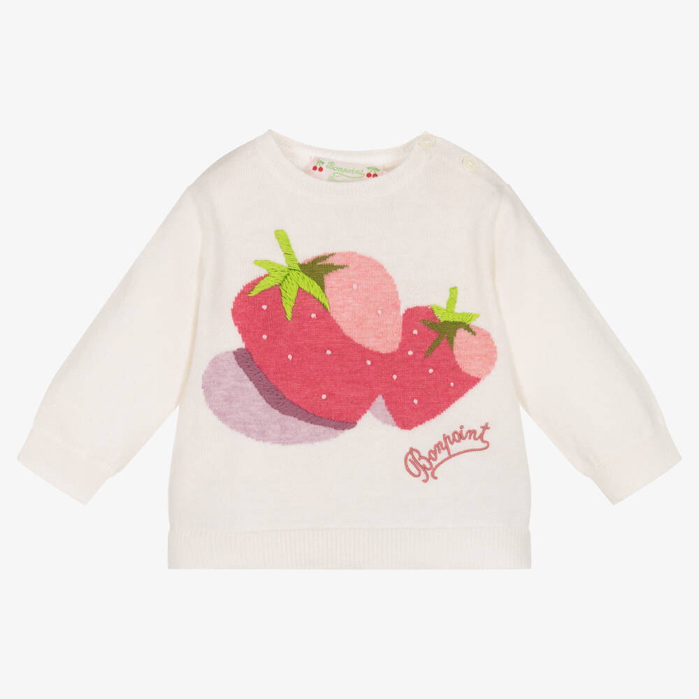 Bonpoint - Pull ivoire en maille à fraises | Childrensalon