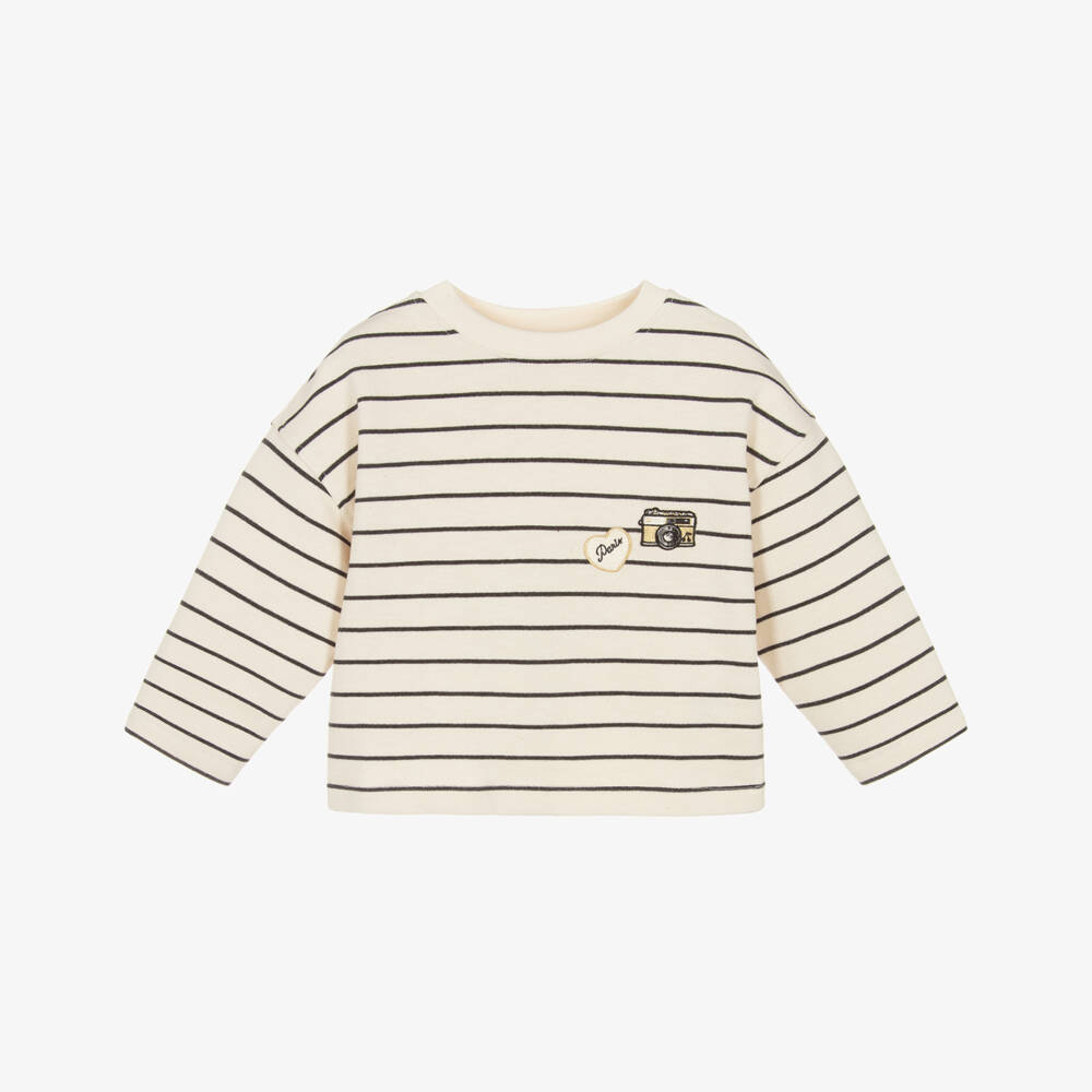 Bonpoint-Girls Ivory Striped Cotton Sweatshirt | Childrensalon Outlet