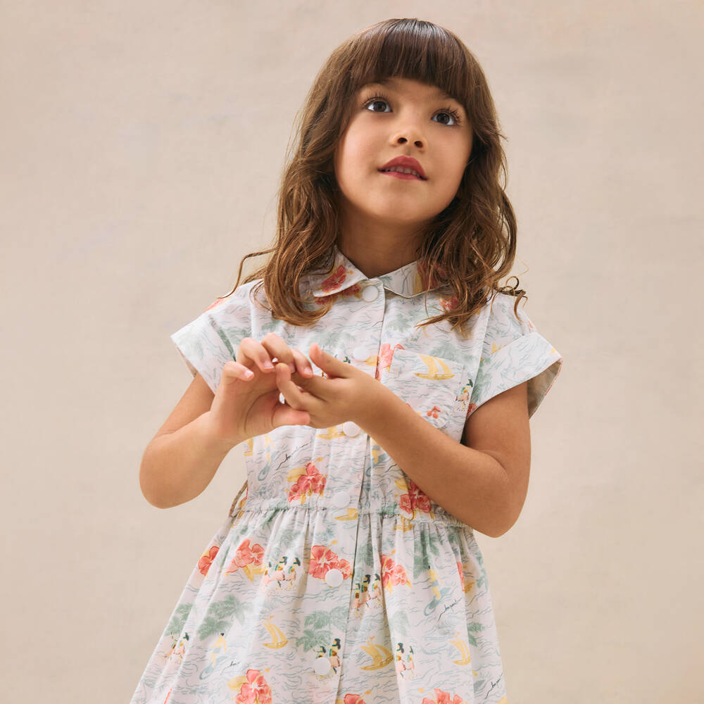 Bonpoint-Кремовое хлопковое платье Tropic для девочек | Childrensalon Outlet