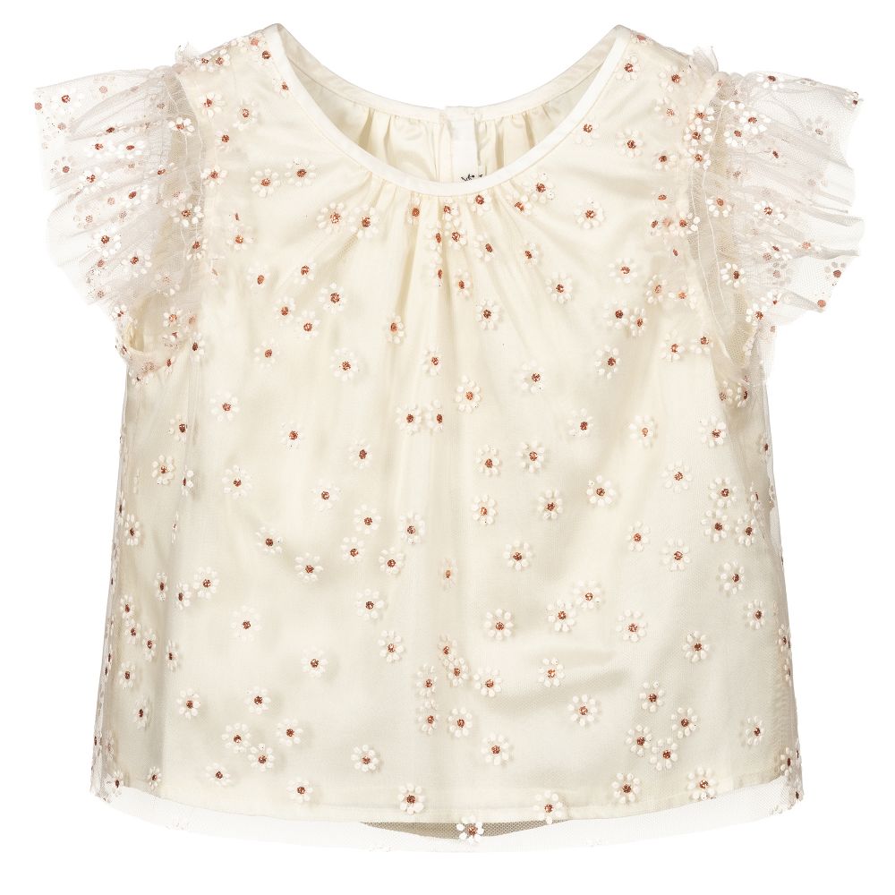 Bonpoint - Кремовая блузка из тюля для девочек | Childrensalon