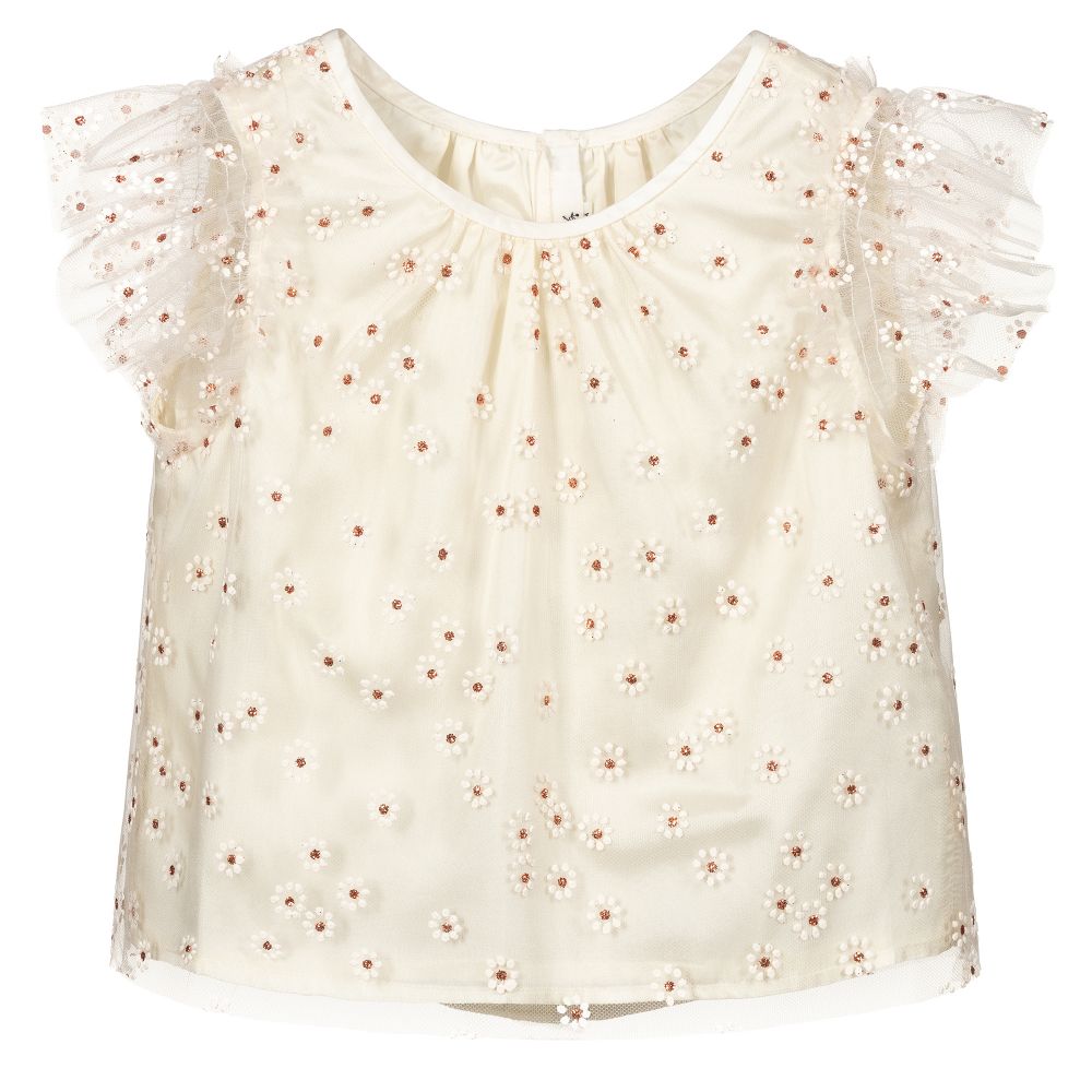 Bonpoint-Girls Ivory Tulle Blouse | Childrensalon Outlet