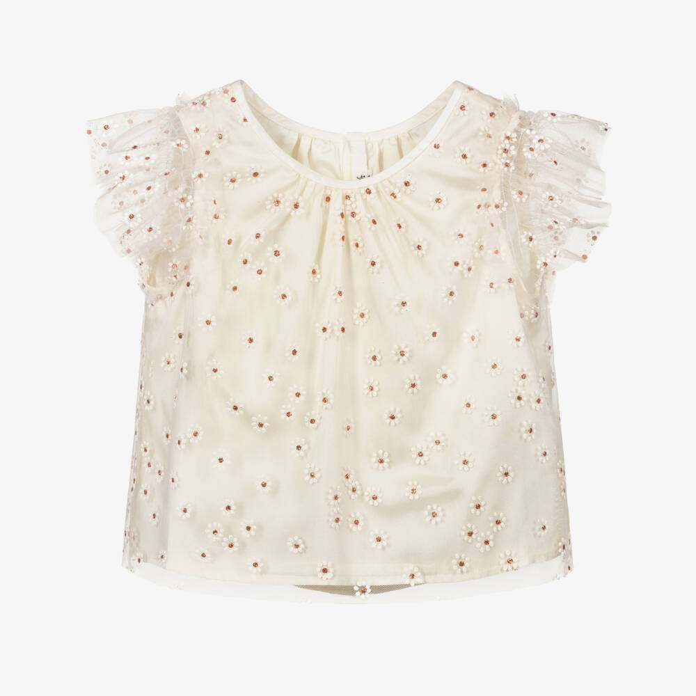 Bonpoint-Girls Ivory Tulle Blouse | Childrensalon Outlet