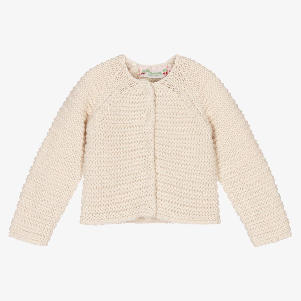 Bonpoint - Girls Ivory Wool Cardigan  | Childrensalon