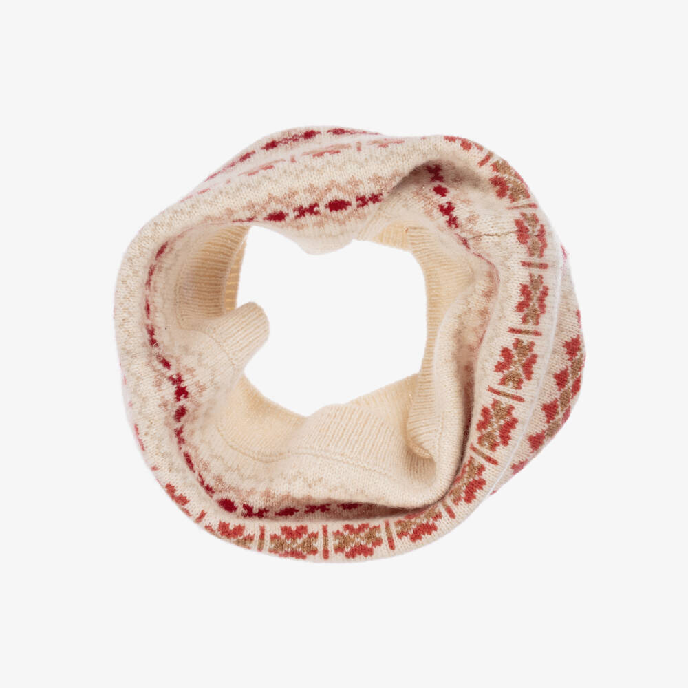 Bonpoint-وشاح صوفي عاجي بنقشة فير آيل للبنات | Childrensalon Outlet