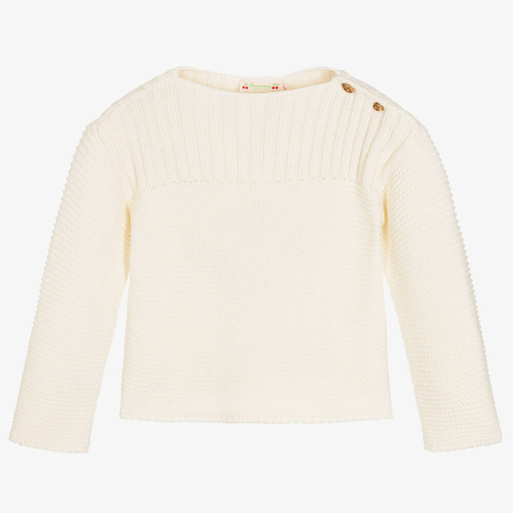 Bonpoint - Girls Ivory Wool Knitted Sweater | Childrensalon
