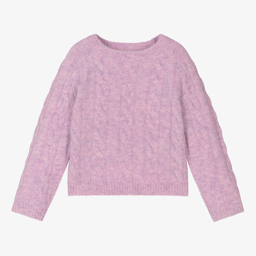 Bonpoint - Fliederfarbener Strickpulli mit Zopfmuster (M) | Childrensalon