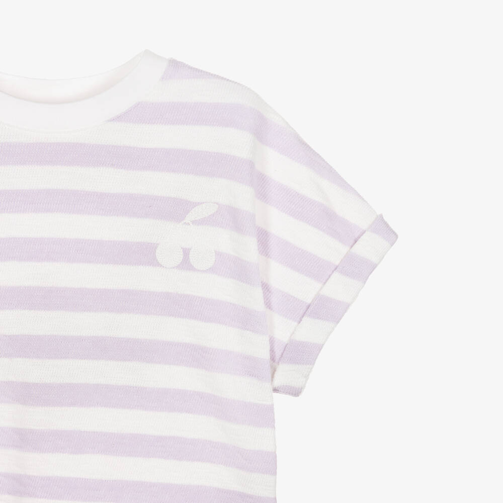 Bonpoint-Girls Lilac & Ivory Stripe Cotton Boxy T-Shirt | Childrensalon Outlet