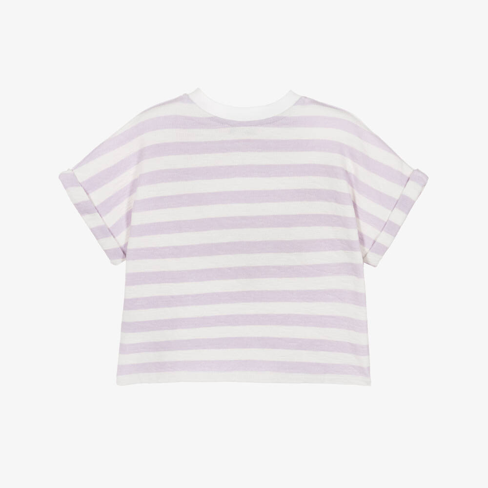 Bonpoint-Girls Lilac & Ivory Stripe Cotton Boxy T-Shirt | Childrensalon Outlet