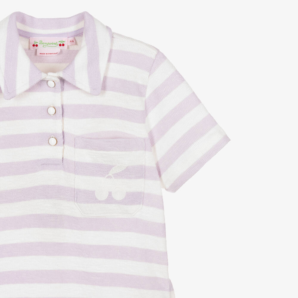 Bonpoint-Girls Lilac & Ivory Stripe Cotton Polo Dress | Childrensalon Outlet