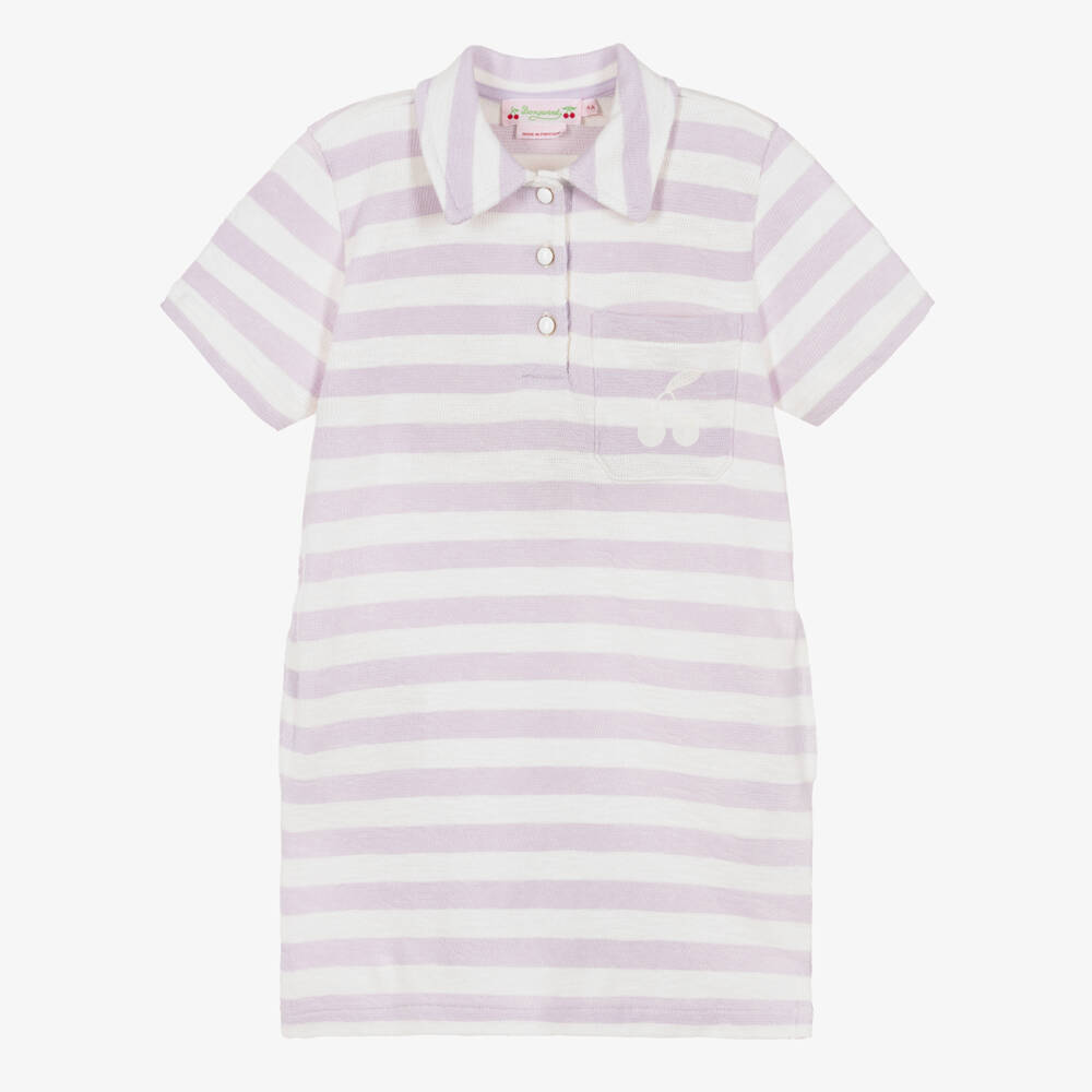 Bonpoint-Girls Lilac & Ivory Stripe Cotton Polo Dress | Childrensalon Outlet
