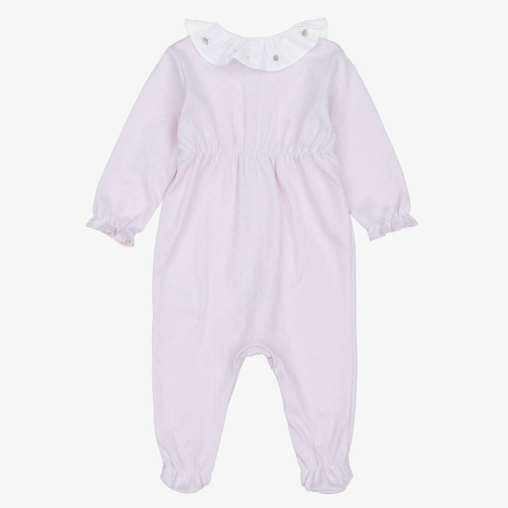 Bonpoint-Girls Lilac Purple Cotton Babygrow with Ruffle Collar | Childrensalon Outlet