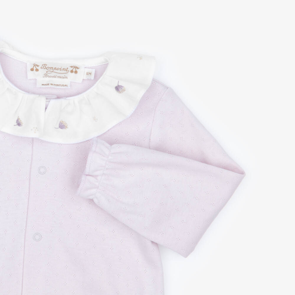 Bonpoint-Girls Lilac Purple Cotton Babygrow with Ruffle Collar | Childrensalon Outlet