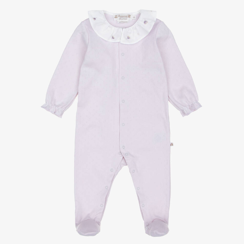 Bonpoint-Girls Lilac Purple Cotton Babygrow with Ruffle Collar | Childrensalon Outlet
