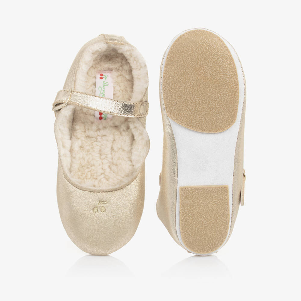 بونبوان-حذاء باليرينا جلد لون ذهبي للبنات | Childrensalon Outlet