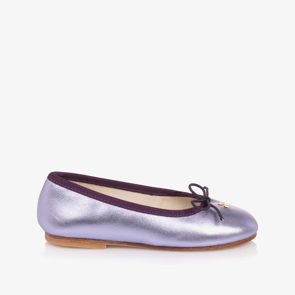 Bonpoint-Girls Metallic Lilac Leather Ballet Pumps | Childrensalon Outlet