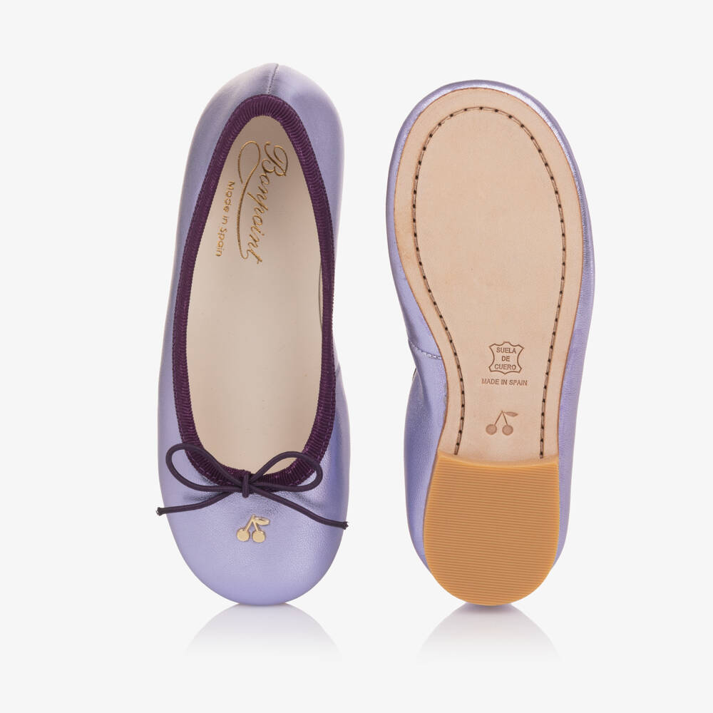 Bonpoint-Girls Metallic Lilac Leather Ballet Pumps | Childrensalon Outlet