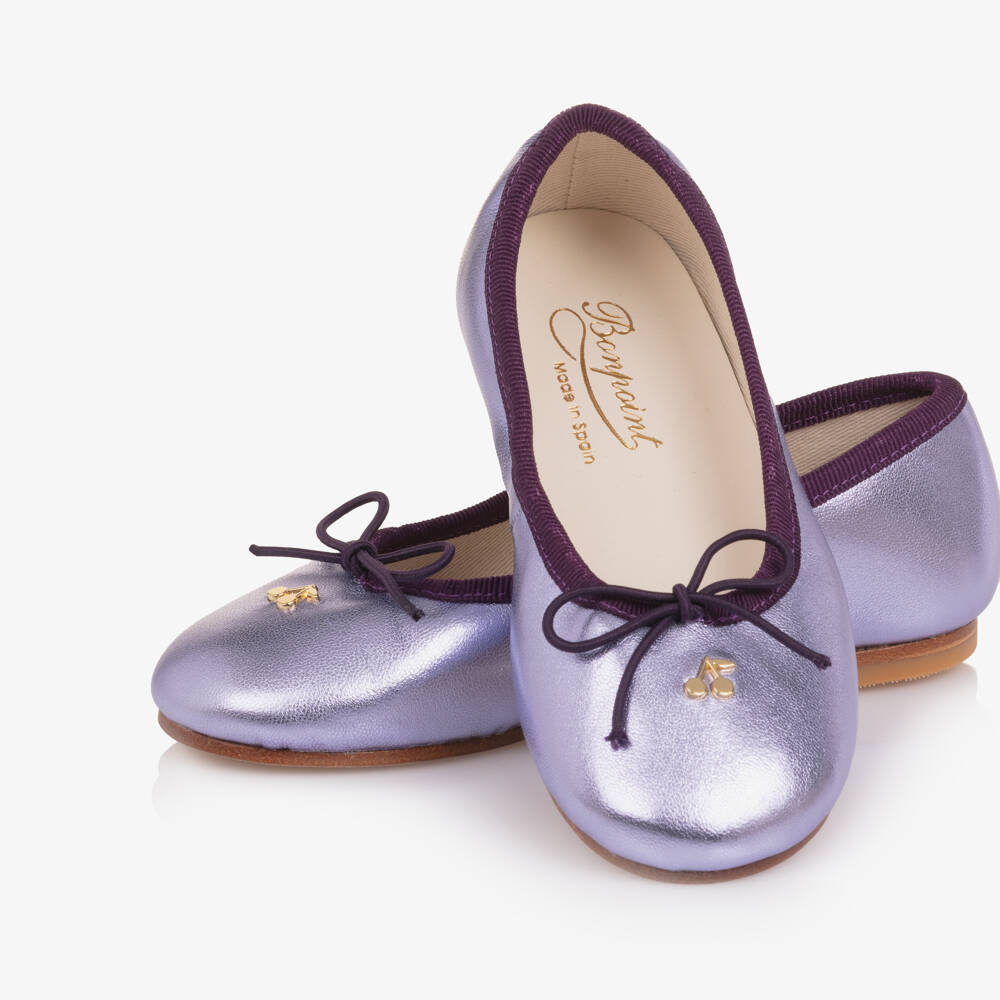 Bonpoint-Girls Metallic Lilac Leather Ballet Pumps | Childrensalon Outlet