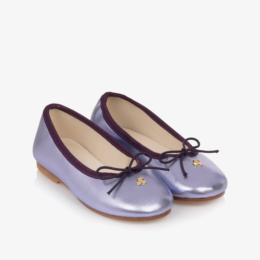 Bonpoint-Girls Metallic Lilac Leather Ballet Pumps | Childrensalon Outlet