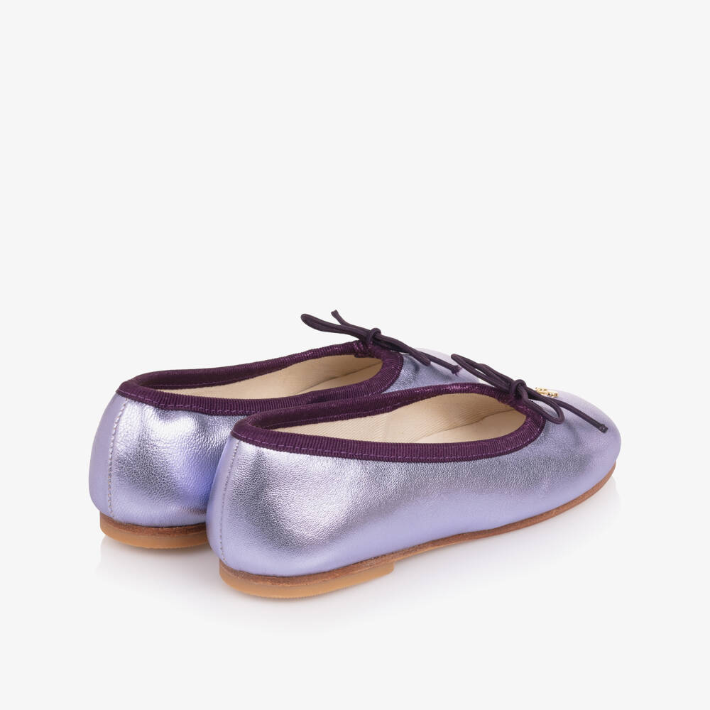 Bonpoint-Girls Metallic Lilac Leather Ballet Pumps | Childrensalon Outlet