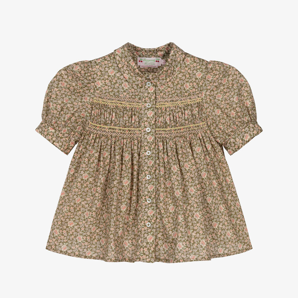 Bonpoint-Girls Moss Green Liberty Floral Blouse | Childrensalon Outlet