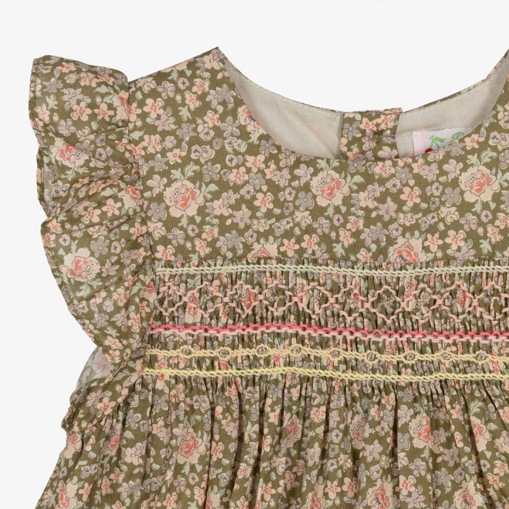 Bonpoint-Girls Moss Green Liberty Floral Smocked Blouse | Childrensalon Outlet