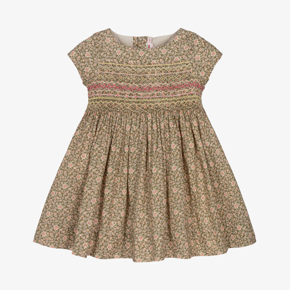 Bonpoint-Платье с принтом Liberty хаки для девочек | Childrensalon Outlet