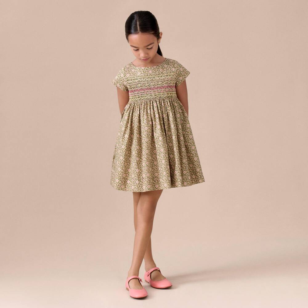 Bonpoint-Платье с принтом Liberty хаки для девочек | Childrensalon Outlet