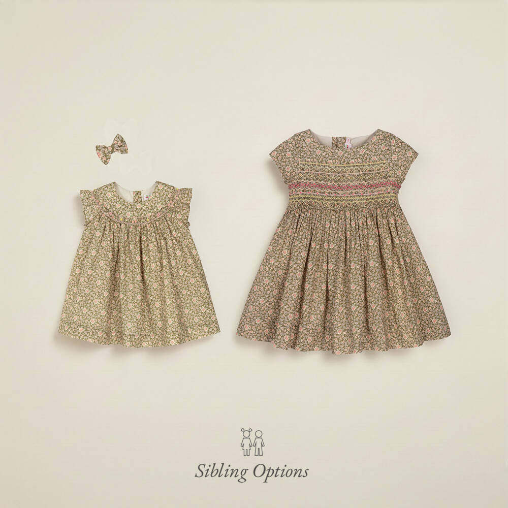 Bonpoint-Платье с принтом Liberty хаки для девочек | Childrensalon Outlet