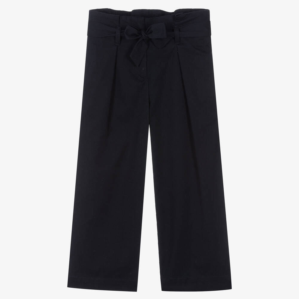 Bonpoint - Girls Navy Blue Cotton Twill Trousers | Childrensalon