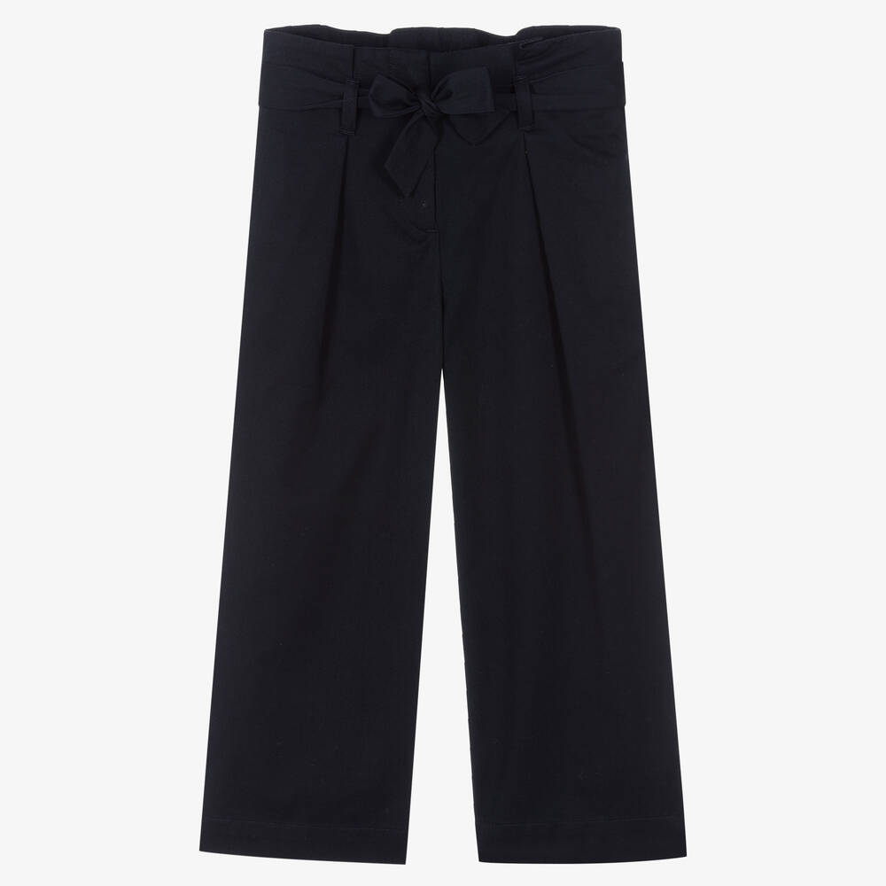Bonpoint-Girls Navy Blue Cotton Twill Trousers | Childrensalon Outlet