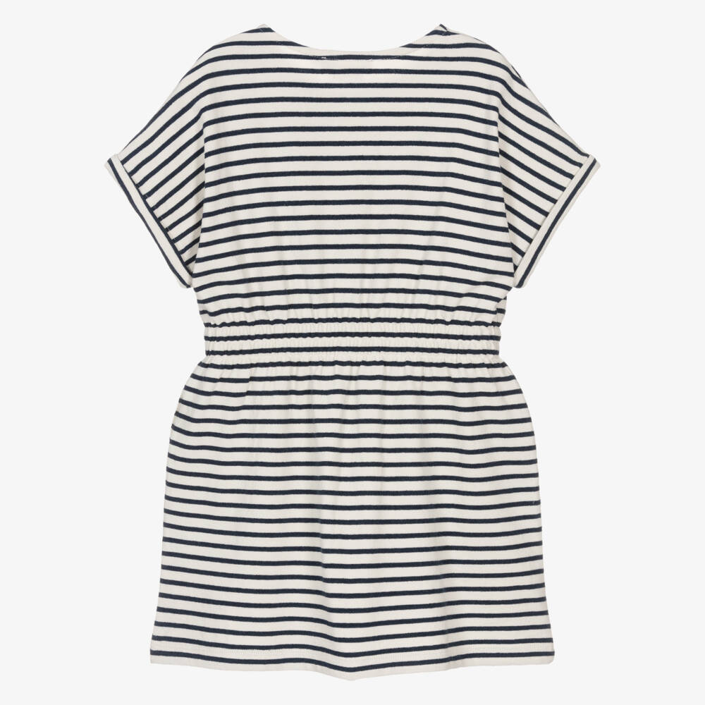 Bonpoint-Girls Navy Blue & Ivory Striped Towelling Dress | Childrensalon Outlet