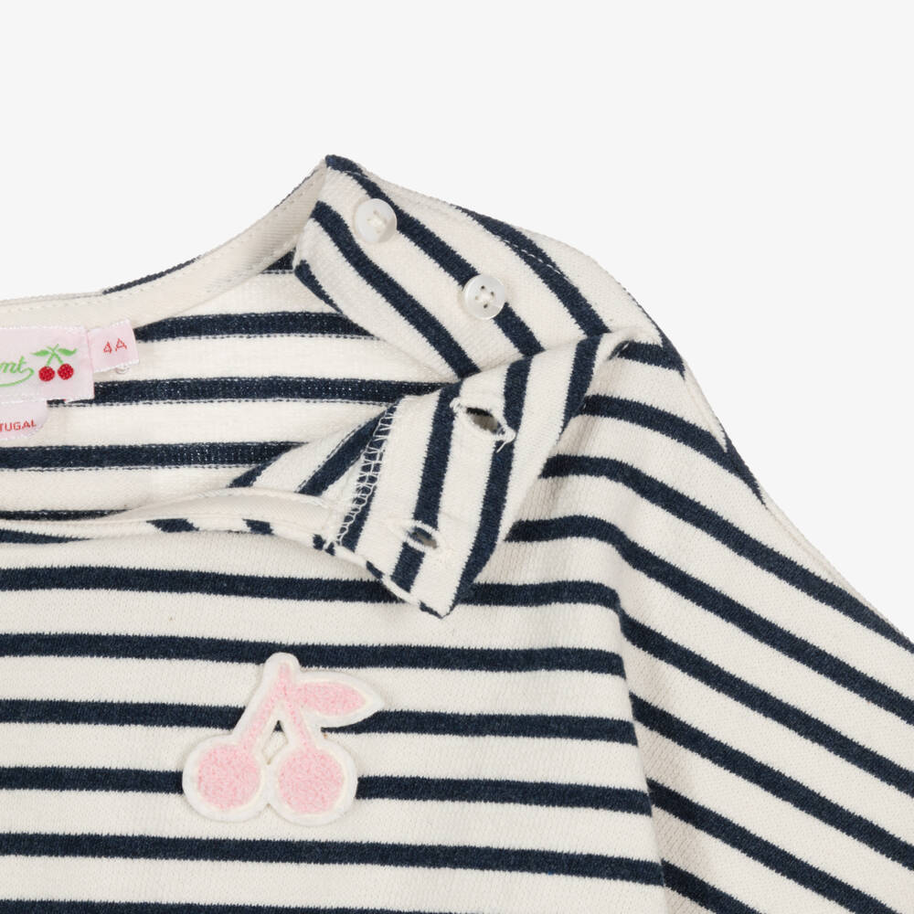 Bonpoint-Girls Navy Blue & Ivory Striped Towelling Dress | Childrensalon Outlet