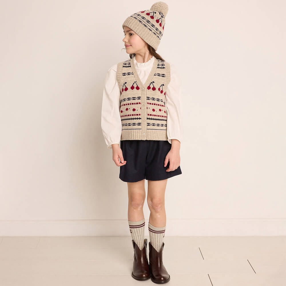 Bonpoint-Girls Navy Blue Wool Shorts | Childrensalon Outlet